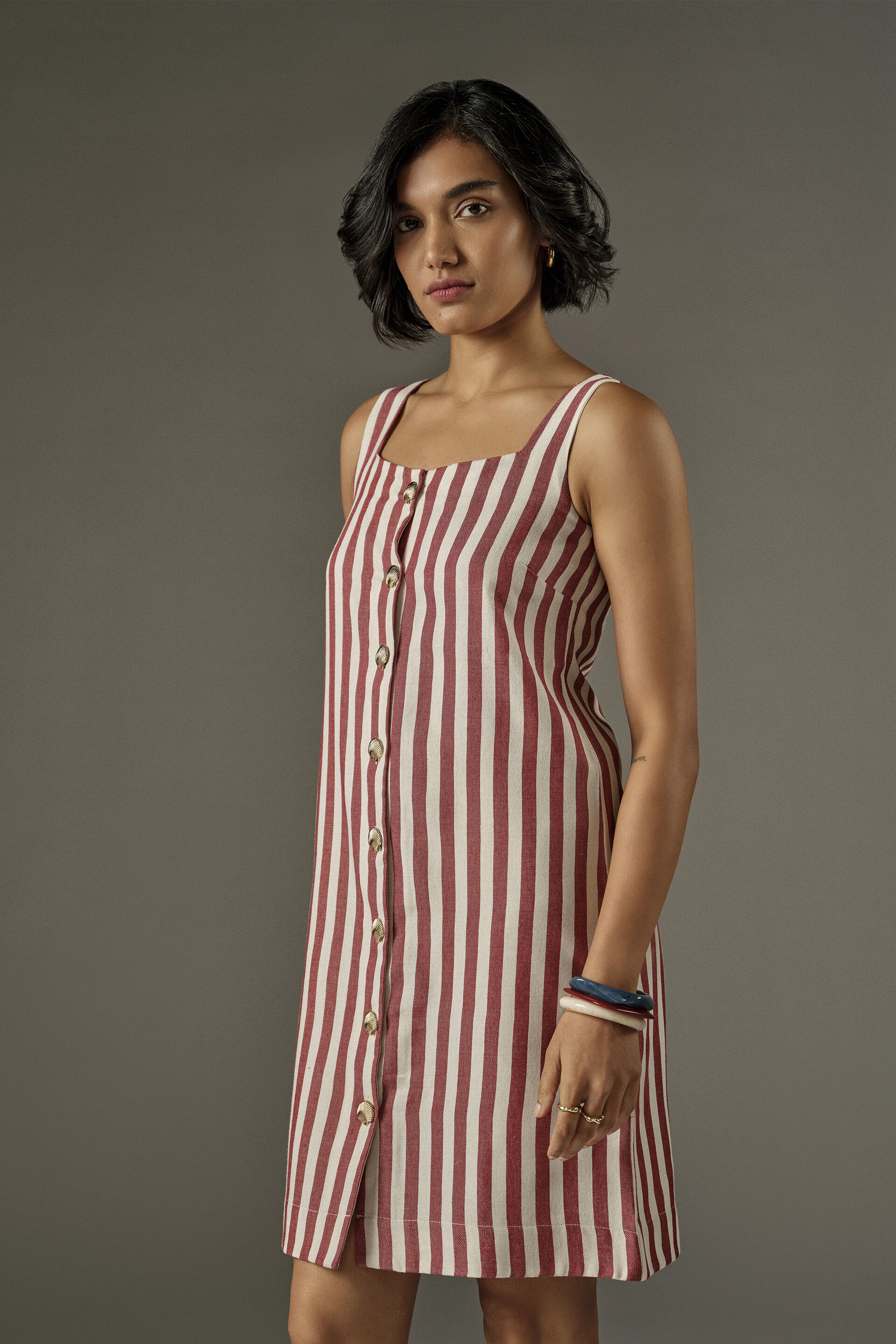 Striped Shift Dress in Red, Red, image 5